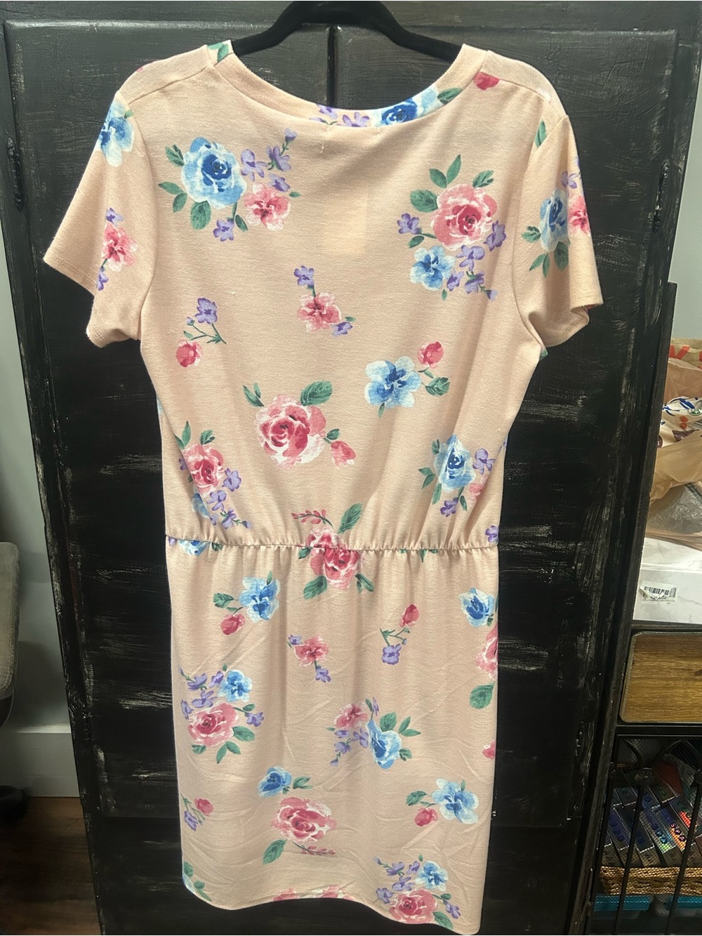 Floral Short Sleeve Pink Women’s Dress with Elastic Waist